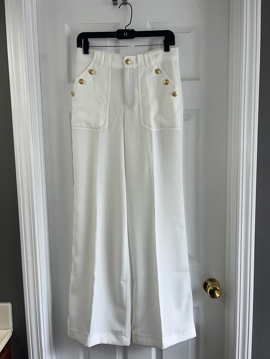 Zara Pants - Zara High Waist Wide Legs White Pants with Gold Accent Buttons Inseam 32”